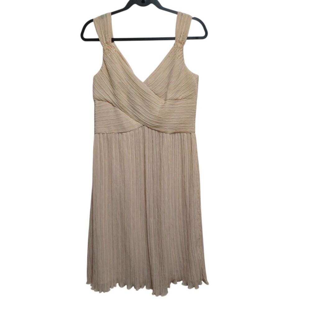 Evan Picone Y2K Cocktail Party Dress Size 10 Sleeveless Champagne Beaded Straps
